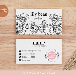 Bearbeitbare kleine Visitenkartenvorlage, Kerzen-Visitenkartenvorlage, Blumengeschäftseinsatz, elegante Notar-Visitenkarte druckbare Canva