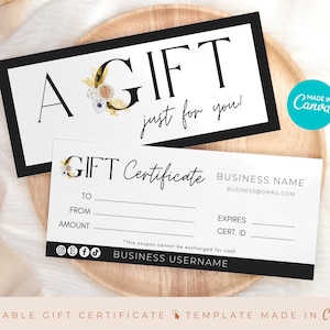 Editable Gift Certificate Template, DIY Printable Gift Card Template, Minimalist Gift Certificate Canva Template, Gift Voucher Printable
