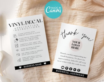Editable Vinyl Instructions Template, Vinyl Decal Care Card Canva Template, Minimalist Vinyl Care Card Template, Decal Care Card Printable