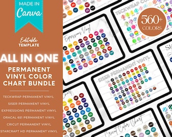 Editable Permanent Vinyl Color Chart Template BUNDLE, Permanent Vinyl Colour Chart, Vinyl Swatch Bundle, Custom Color Swatches Listing Photo