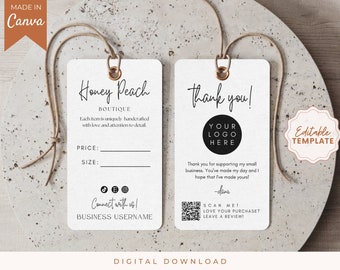 Editable Price Tag Template, Product Tags, Minimalist Product Tag, Custom Clothing Hang Tag, business hang tag, Boutique Tag Canva Template
