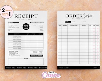 Kvitto mall PAKET, orderspårning, redigerbar orderformulärmall, fakturamall, utskrivbart kvitto, anpassat orderformulär för småföretag