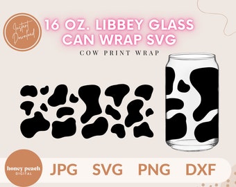 Libbey Glass SVG, Cow Print Wrap svg, Beer Can Glass svg, 16oz Libbey wrap svg, Libbey Template svg, Coffee Glass svg, svg file cup wrap