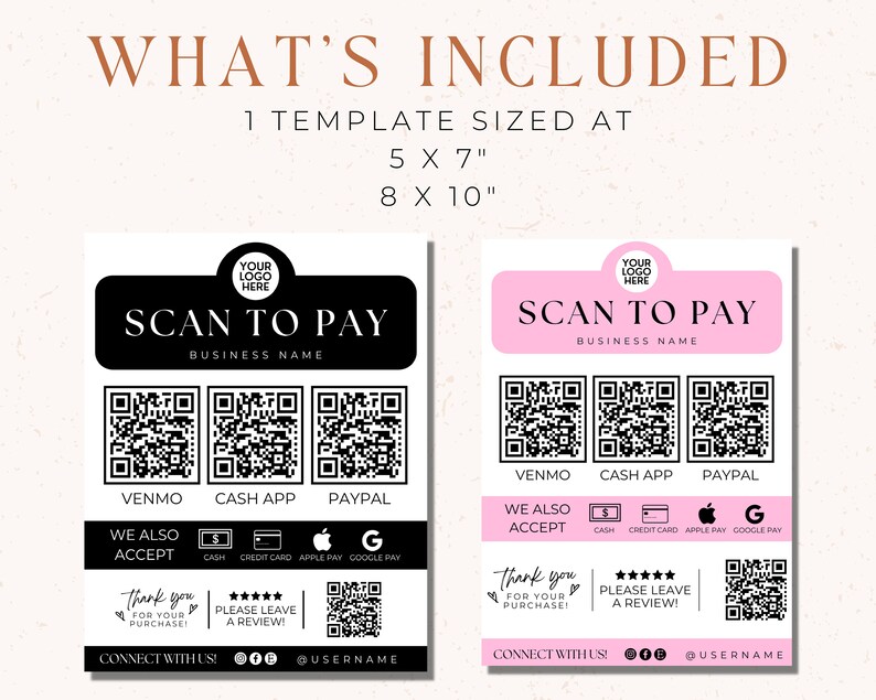 Editable Scan to Pay Sign Template, Minimalist QR Code Sign Printable ...