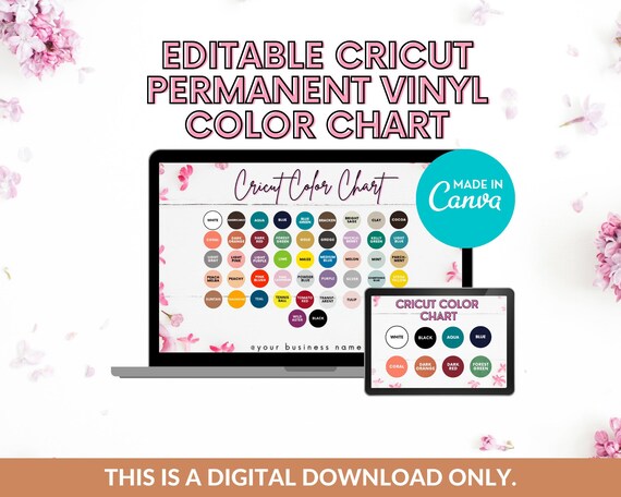 Editable Cricut Vinyl Color Chart, Floral Permanent Vinyl Color Chart Editable Template, Vinyl Colors Mockup, Canva Template, Vinyl Swatch