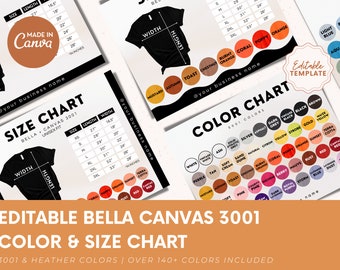 Bearbeitbare Bella Canvas 3001 Größentabelle, Shirt Größentabelle Vorlage, 3001c Größentabelle, Chart Mockup, Bella Canvas Mockup Größentabelle