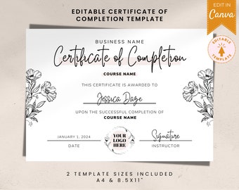 Certificate of Completion Template, Certificate of Appreciation, Eyelash Certificate, Student Certificate Template, Training Certificate