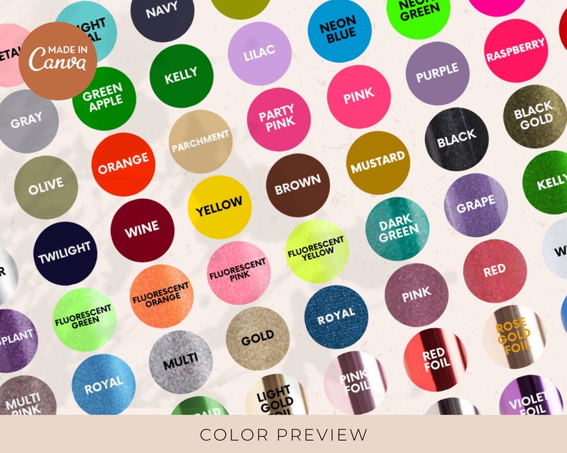 May include: A color chart with 40 different color swatches, including shades of green, blue, pink, red, yellow, orange, brown, purple, and black. The swatches are arranged in a grid pattern and labeled with their corresponding color names.