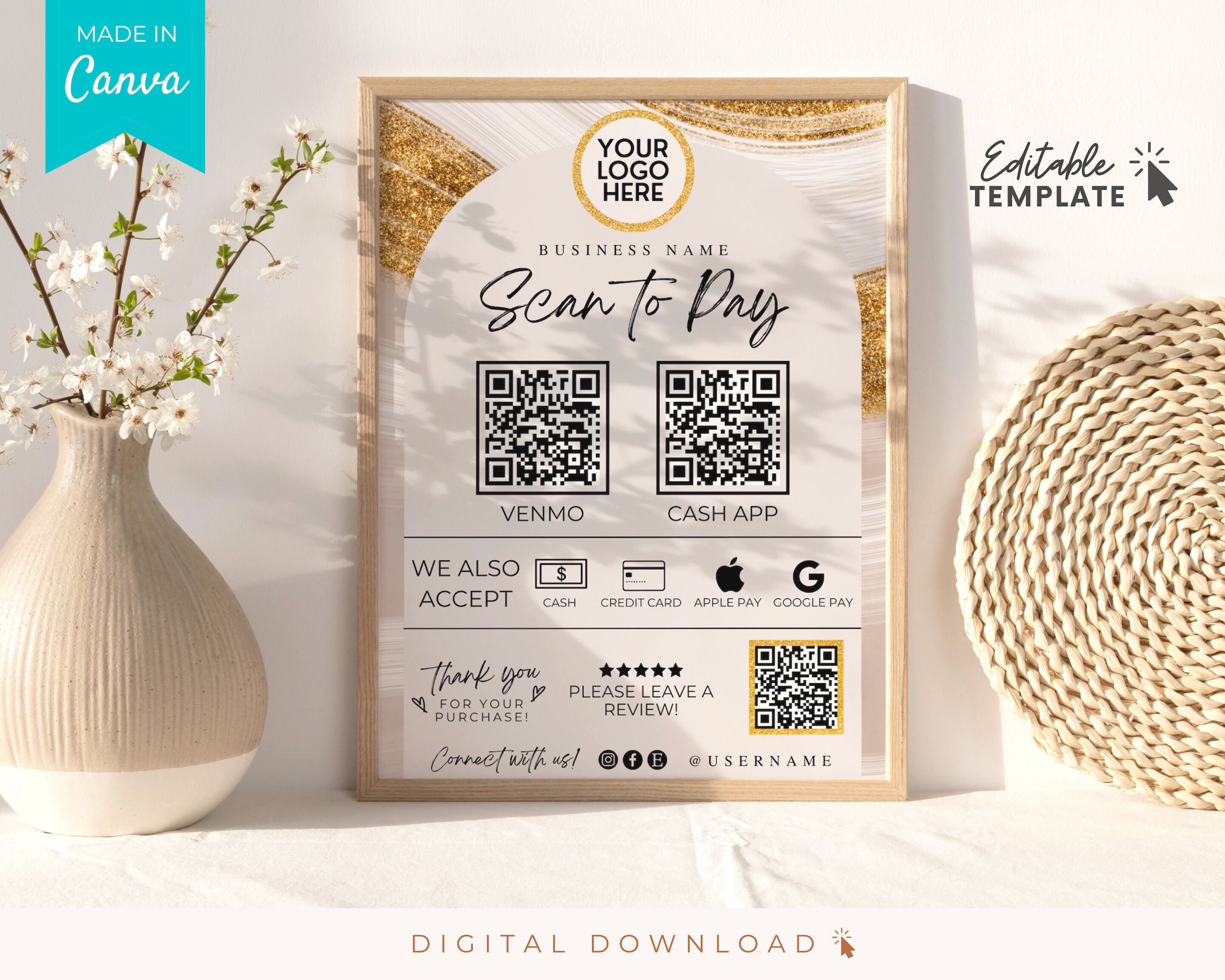 Editable Scan to Pay Sign Template, QR Code Sign Printable Template for ...