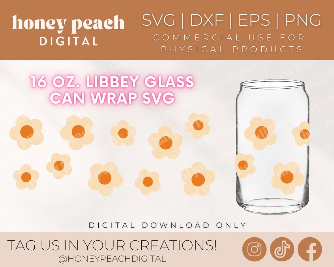 Floral Libbey Glass SVG, Retro Flower Wrap Svg, Beer Can Glass Svg ...