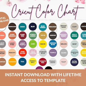 May include: A Cricut colour chart with 36 colour swatches in a grid pattern. The colours are labelled with names like "Americano", "Aqua", "Blue", "Blue Green", "Bracken", "Bright Sage", "Clay", "Cocoa", "Coral", "Dark Orange", "Dark Red", "Forest Green", "Gold", "Greige", "Huckle-Berry", "Kelly Green", "Light Blue", "Light Grey", "Light Pink", "Light Purple", "Lime", "Maize", "Medium Blue", "Melon", "Mint", "Parch-Ment", "Peach Melba", "Peachy", "Pink Blush", "Pink Lavender", "Powder Blue", "Purple", "Silver", "Something Blue", "Stone Yellow", "Suntan", "Tangerine", "Teal", "Tennis Ball", "Tomato Red", "Transp-Arent", "Tulip", "Ultra Violet", "Whispe-Ring Blue".