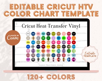 Editable Cricut HTV Color Chart Template, Vinyl Colors Mockup, Vinyl Color Chart, Cricut Color Swatches, Colour Chart, Heat Transfer Vinyl