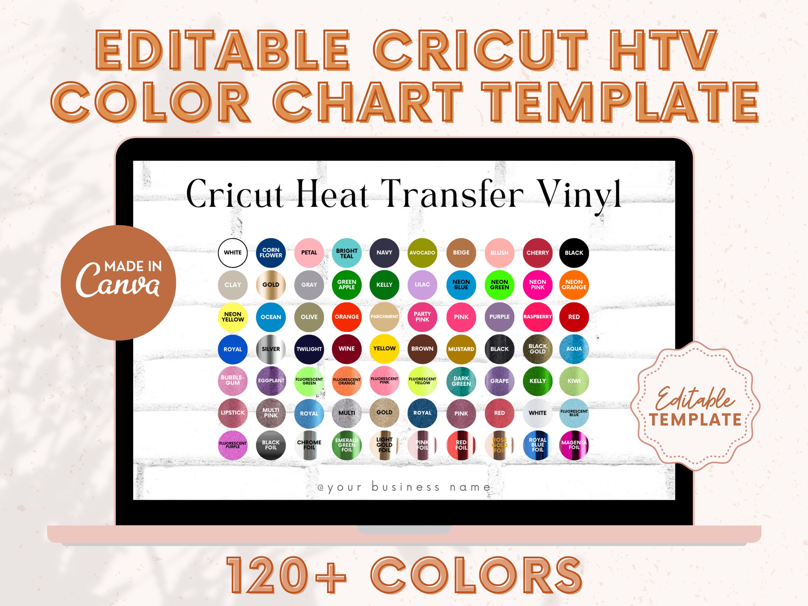 Editable Cricut HTV Color Chart Template, Vinyl Colors Mockup