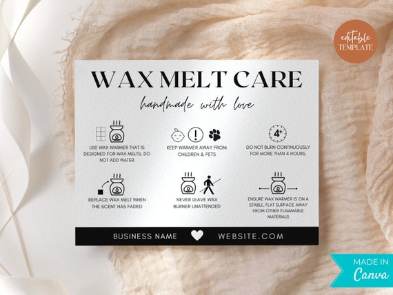 Editable Wax Melt Care Card Template, Wax Candle Care Instructions, Wax  Safety Guide Template, Wax Melt Packaging for Candle Business 