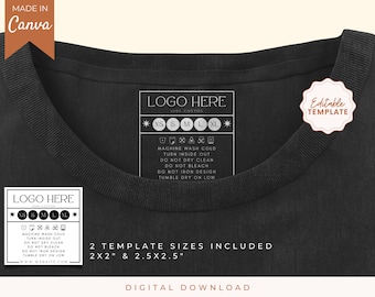 Editable Clothing Tag Template, DIY tshirt Neck Label Tags, Wash Instructions Card, Garment Care Tag Template, custom clothing tags