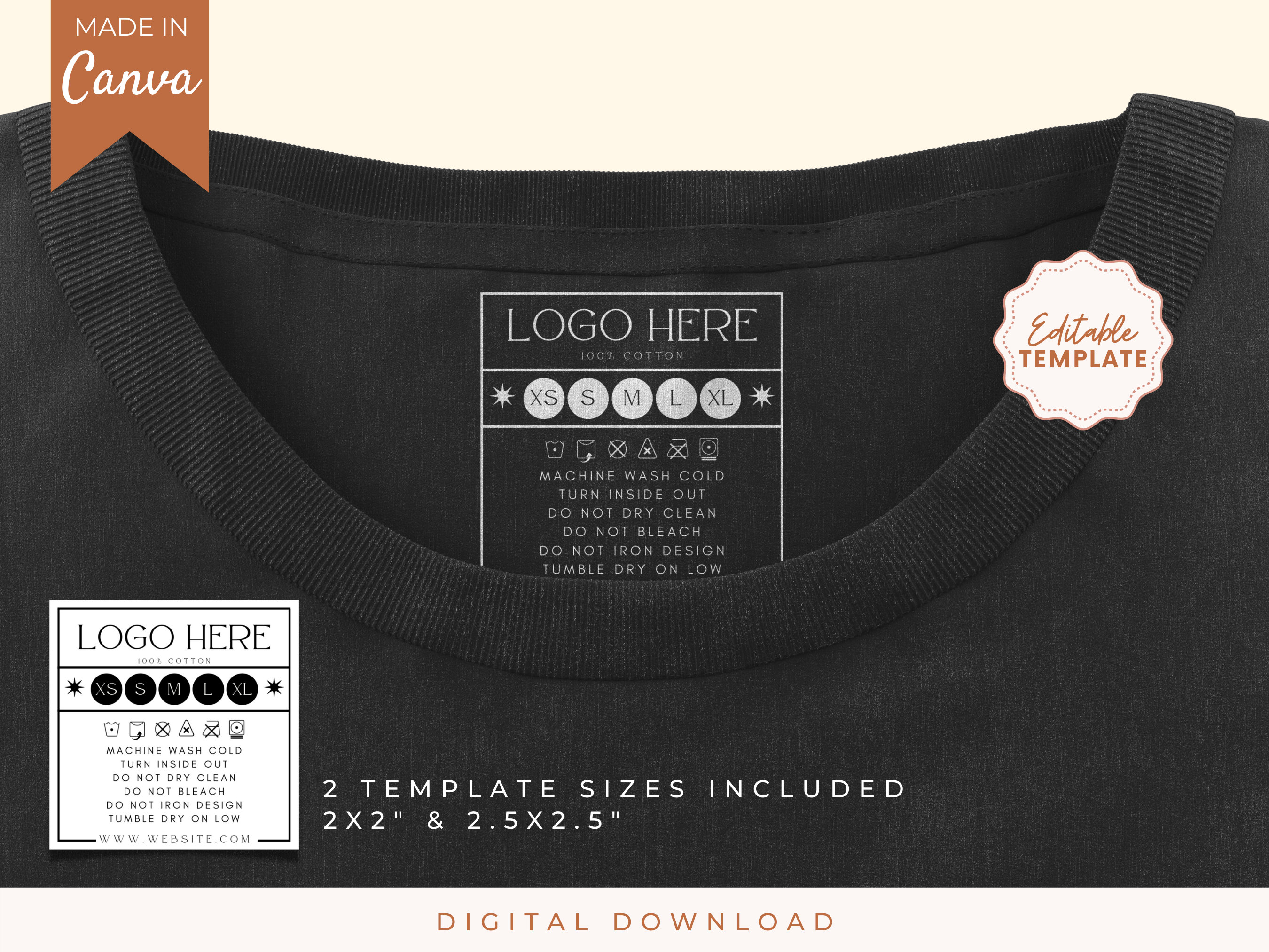 Editable Clothing Tag Template, DIY Tshirt Neck Label Tags, Wash  Instructions Card, Garment Care Tag Template, Custom Clothing Tags 