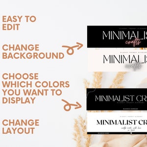 K&ouml;nnte beinhalten: Vier verschiedene Social-Media-Banner-Designs f&uuml;r ein Unternehmen namens "Minimalist Crafts". Die Banner haben ein Schwarz-Wei&szlig;-Farbschema mit dem Text "Minimalist Crafts" in einer modernen Schriftart. Der Text "Classy, Trendy, Elegant" ist ebenfalls auf den Bannern enthalten.