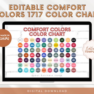 Editable Comfort Colors 1717 Color Chart, Color Chart for Comfort Colors, Comfort Colors Tshirt Color Chart, Comfort Colors Chart, 73 Colors