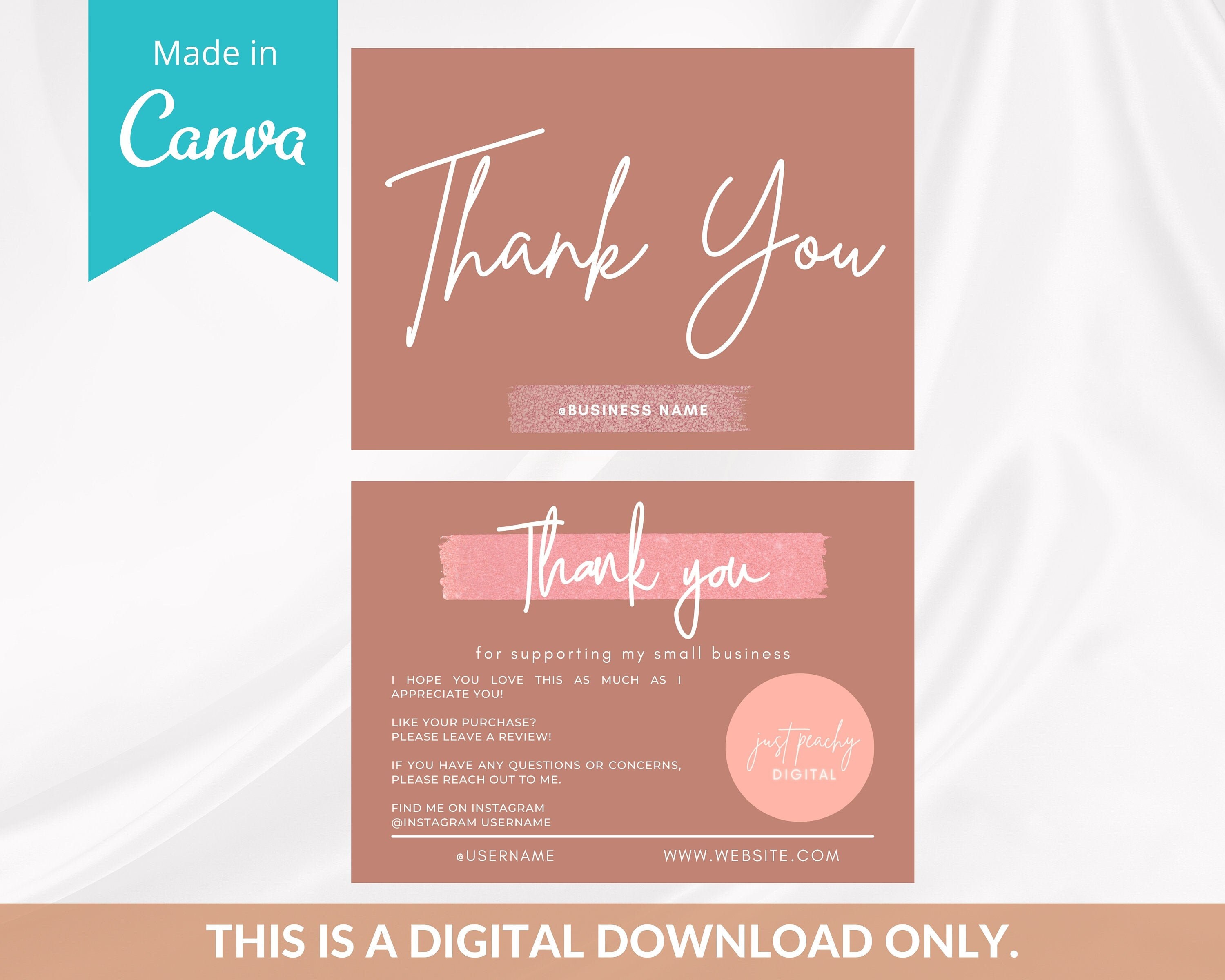 Thank You Card Template Thank You Canva Template Minimalist Etsy UK