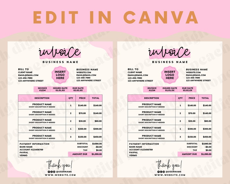 Pink Invoice Template Invoice Download Invoice Estimate Etsy Pink Invoice Template Invoice Download Invoice Estimate Etsy