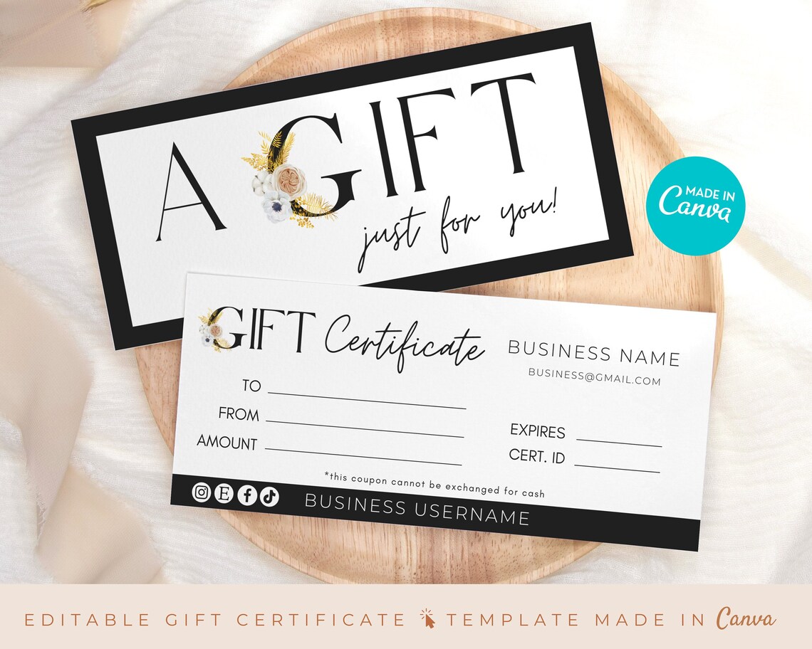 Editable Gift Certificate Template DIY Printable Gift Card | Etsy