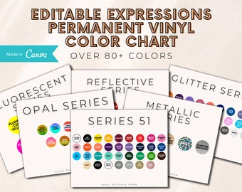 Carta de colores de vinilo de expresiones editables, carta de colores de vinilo permanente, carta de muestras de colores de expresiones, plantilla Canva de carta de colores de vinilo