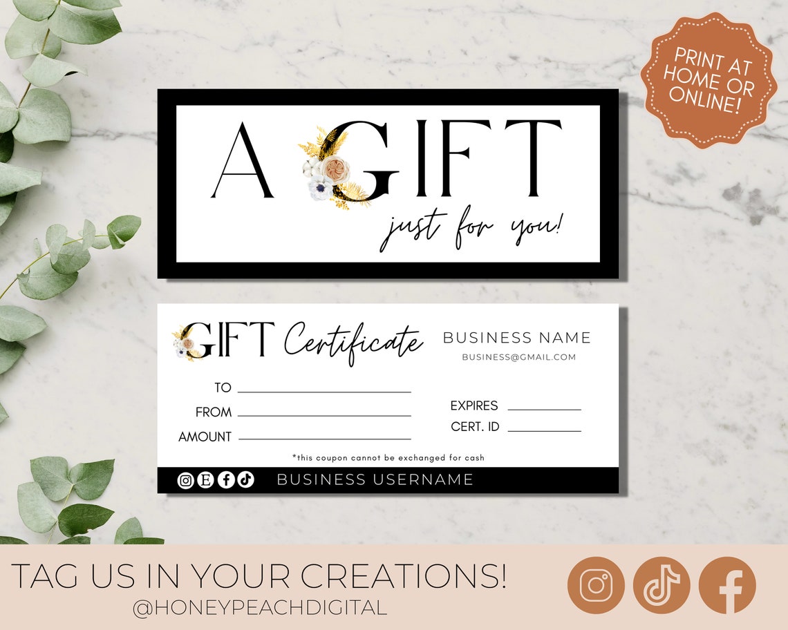 Editable Gift Certificate Template DIY Printable Gift Card | Etsy