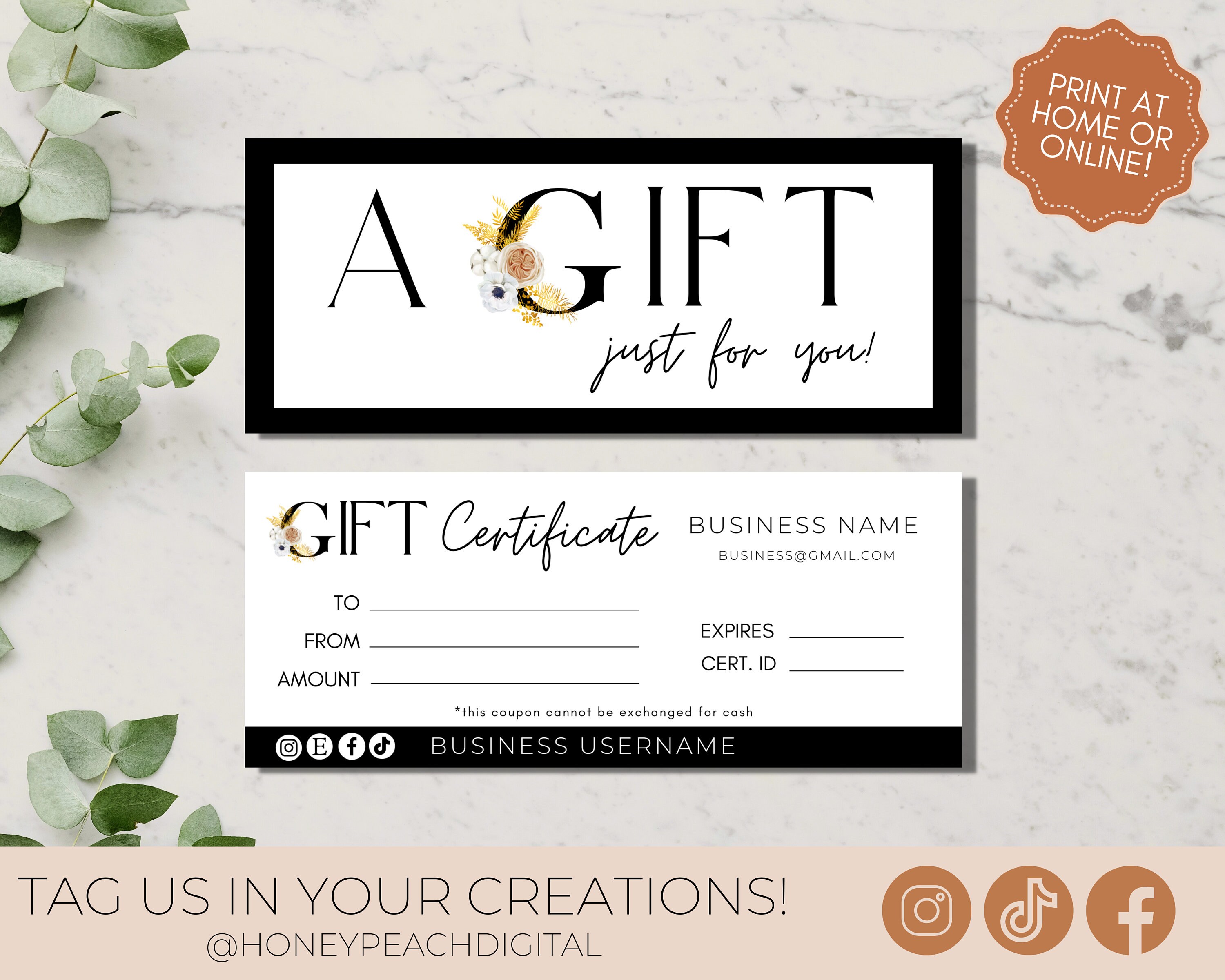 Editable Gift Certificate Template DIY Printable Gift Card | Etsy