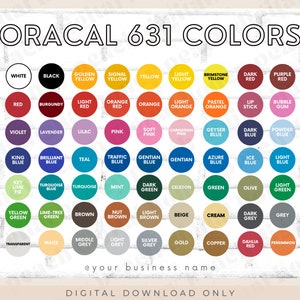 Editable ORACAL 631 Color Chart Template, Custom Color Chart for Etsy ...