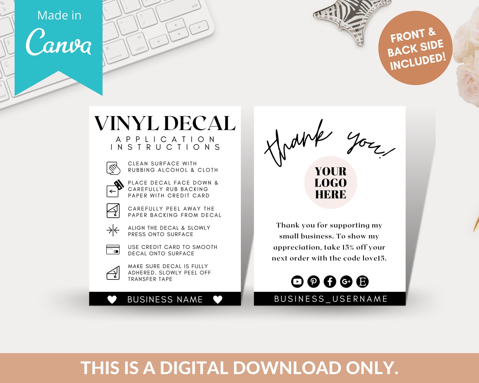 Editable Vinyl Instructions Template, Vinyl Decal Care Card Canva ...