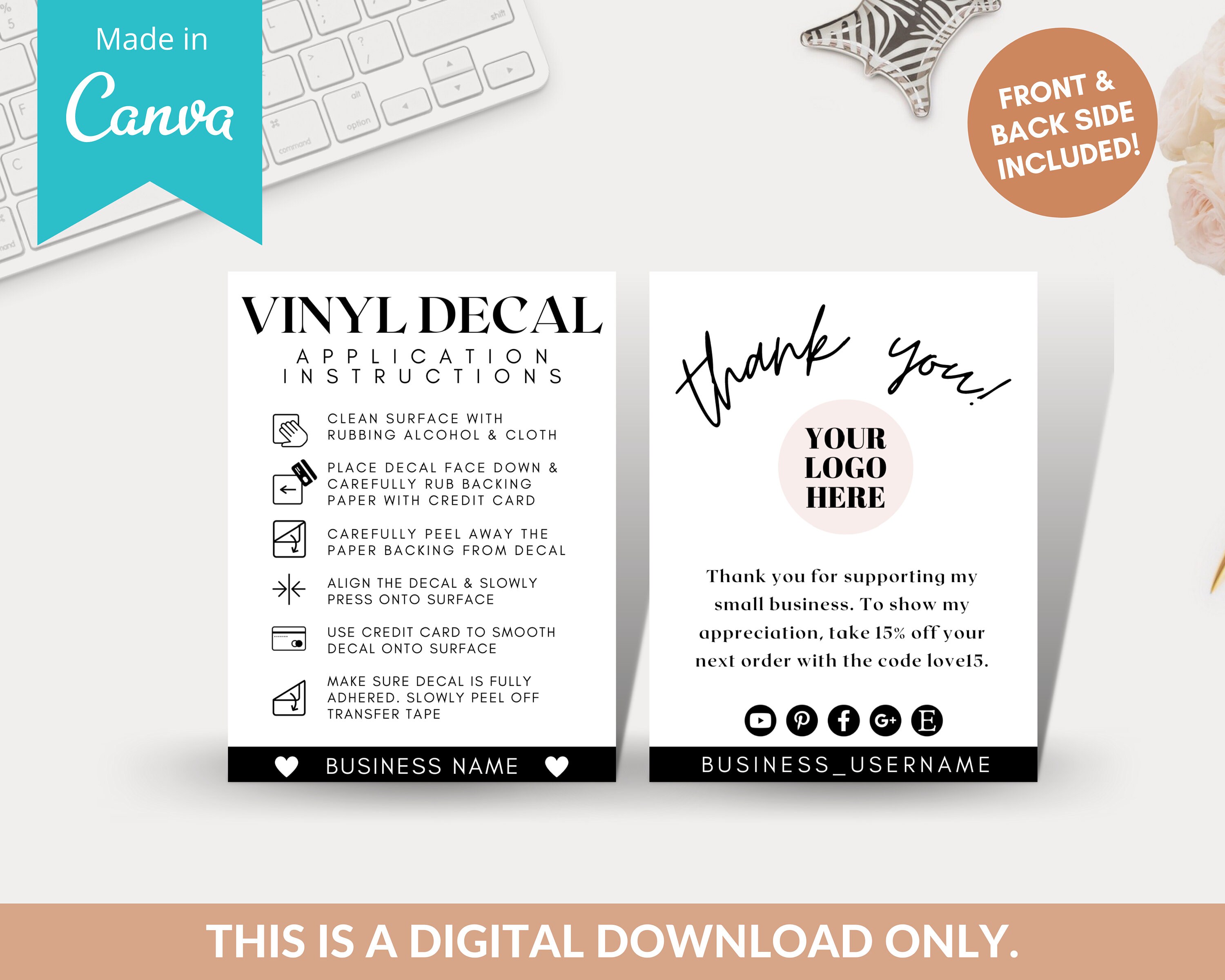 Editable Vinyl Instructions Template Vinyl Decal Care Card | Etsy