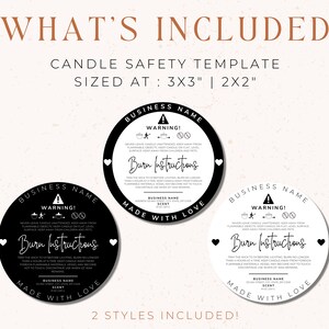 Modelo de etiqueta de aviso de vela editável, etiqueta de segurança de vela, adesivo de segurança de vela, etiqueta redonda DIY para velas, etiqueta de vela personalizada imagem 2