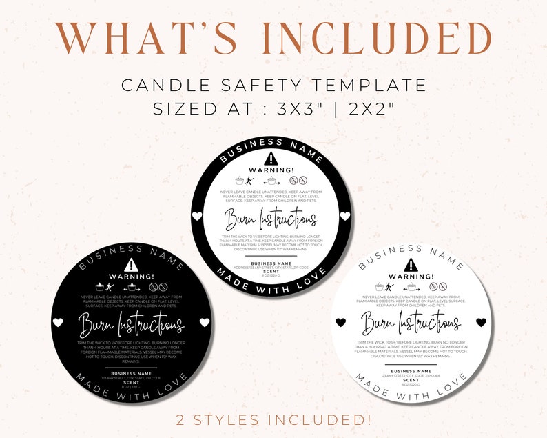 Modelo de etiqueta de aviso de vela editável, etiqueta de segurança de vela, adesivo de segurança de vela, etiqueta redonda DIY para velas, etiqueta de vela personalizada imagem 2