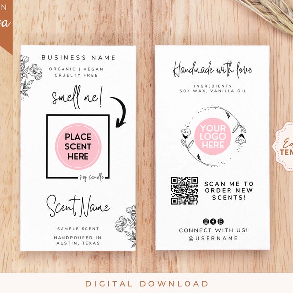 Editable Candle Sample Card Template, Wax Melt Label Template, Wax Melt Packaging, Candle Label Design, Canva Template for Candle Business