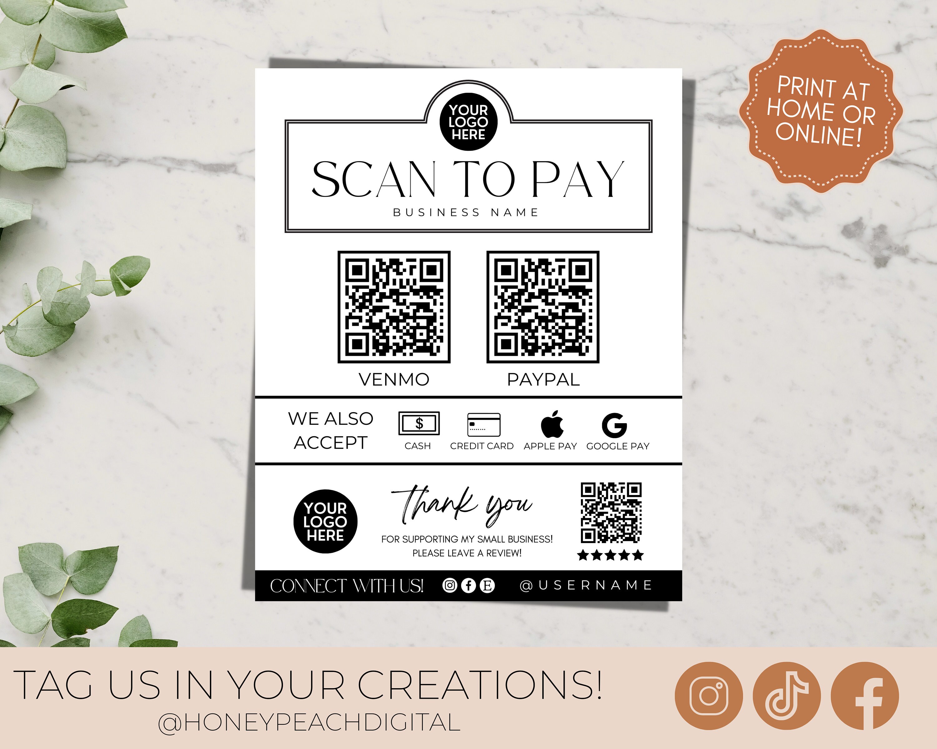 Editable Scan to Pay Sign Template, Minimalist QR Code Sign Printable ...