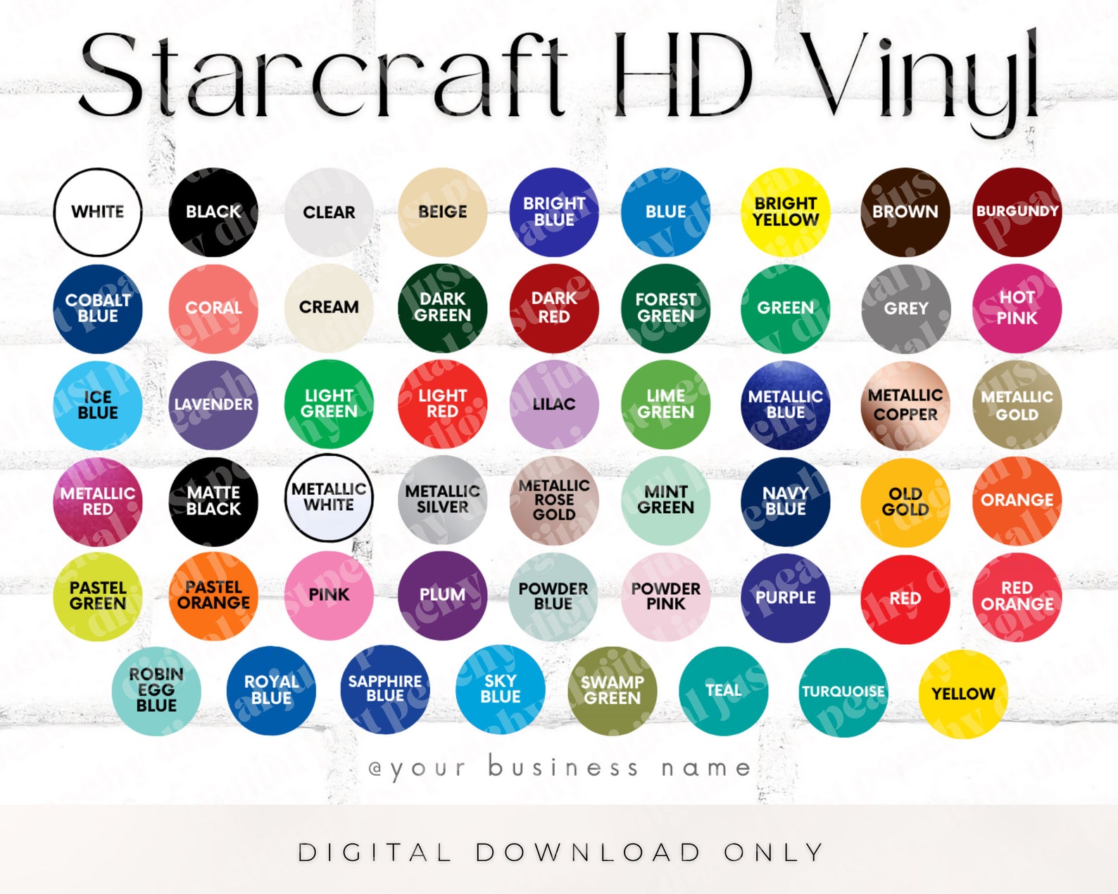 Editable Starcraft HD Vinyl Color Chart Template Vinyl Colors Etsy