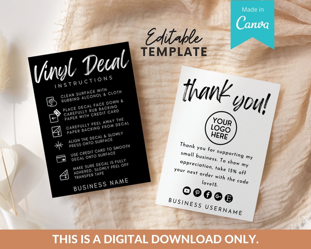 Editable Vinyl Instructions Template, Vinyl Decal Care Card Canva ...