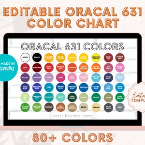 Modello modificabile di tabella dei colori ORACAL 631, tabella dei colori personalizzata per il negozio Etsy, mockup di colori in vinile, 631 campioni di colori in vinile, colori in vinile Oracal