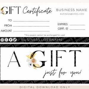 Editable Gift Certificate Template, DIY Printable Gift Card Template ...