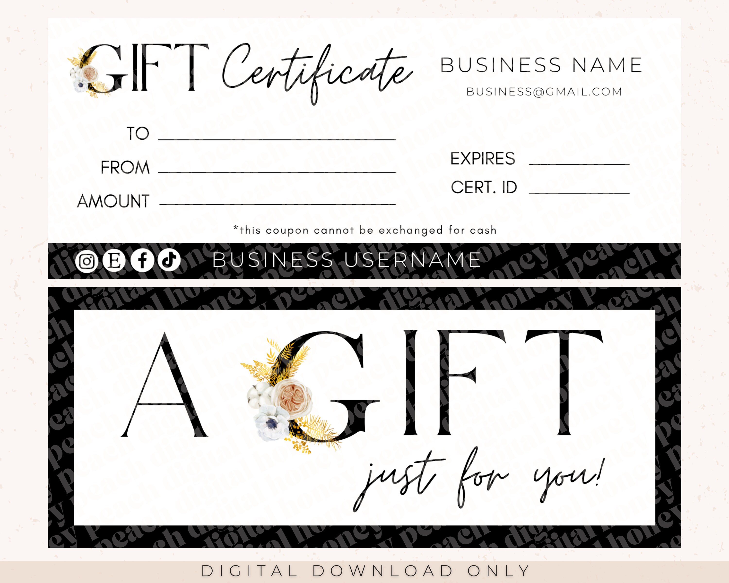 Editable Gift Certificate Template DIY Printable Gift Card | Etsy