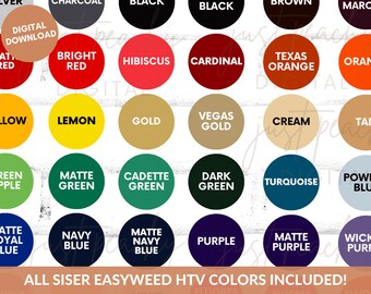 Editable Siser Easyweed HTV Color Chart, Vinyl Color Chart