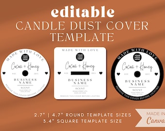 Candle Dust Covers Template, Editable Dust Cover Design, Candle Cover Dust Lid Design, Candle Packaging for Candle Business, Candle Label
