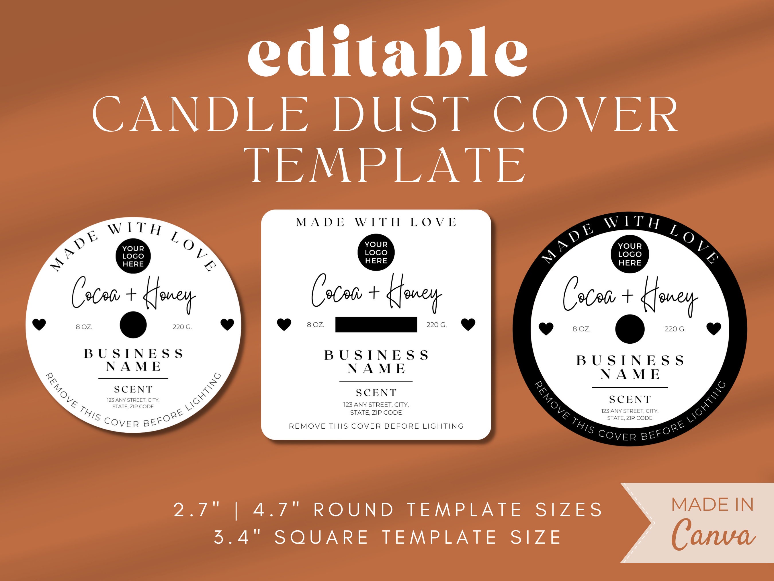 Candle Dust Covers Template, Editable Dust Cover Design, Candle Cover Dust  Lid Design, Candle Packaging for Candle Business, Candle Label 