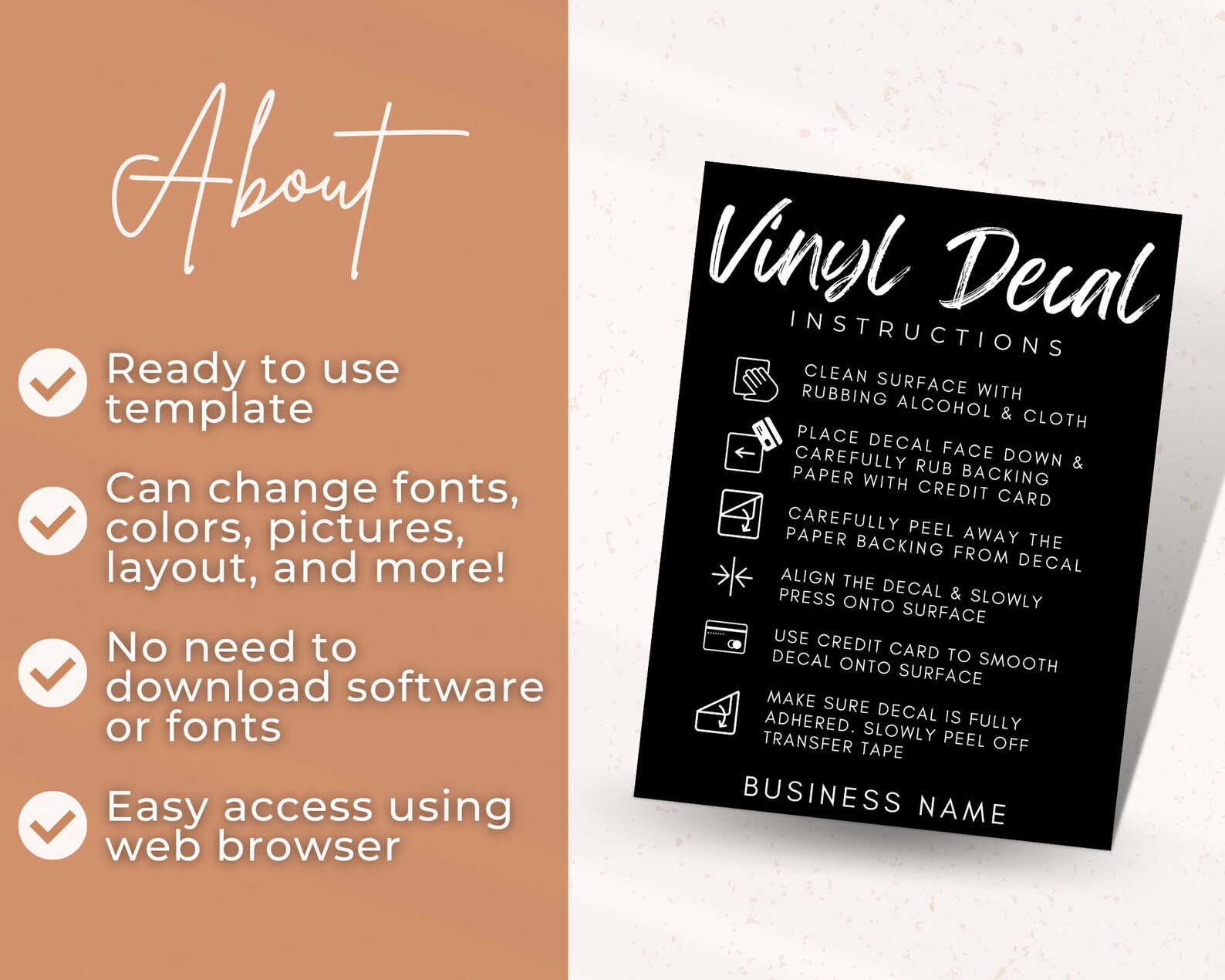 Editable Vinyl Instructions Template Vinyl Decal Care Card - Etsy