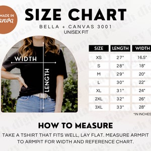 3001 Size Chart Template Editable Bella Canvas Mockup Size - Etsy