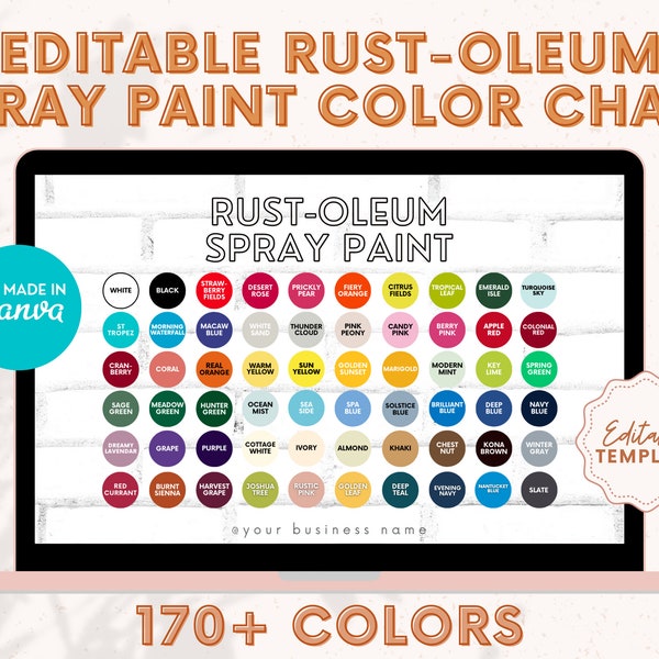 Editable Rustoleum Spray Paint Color Chart Template, Custom Color Chart for Etsy Shop, Rustoleum Color Chart, Spray Paint Color Sample