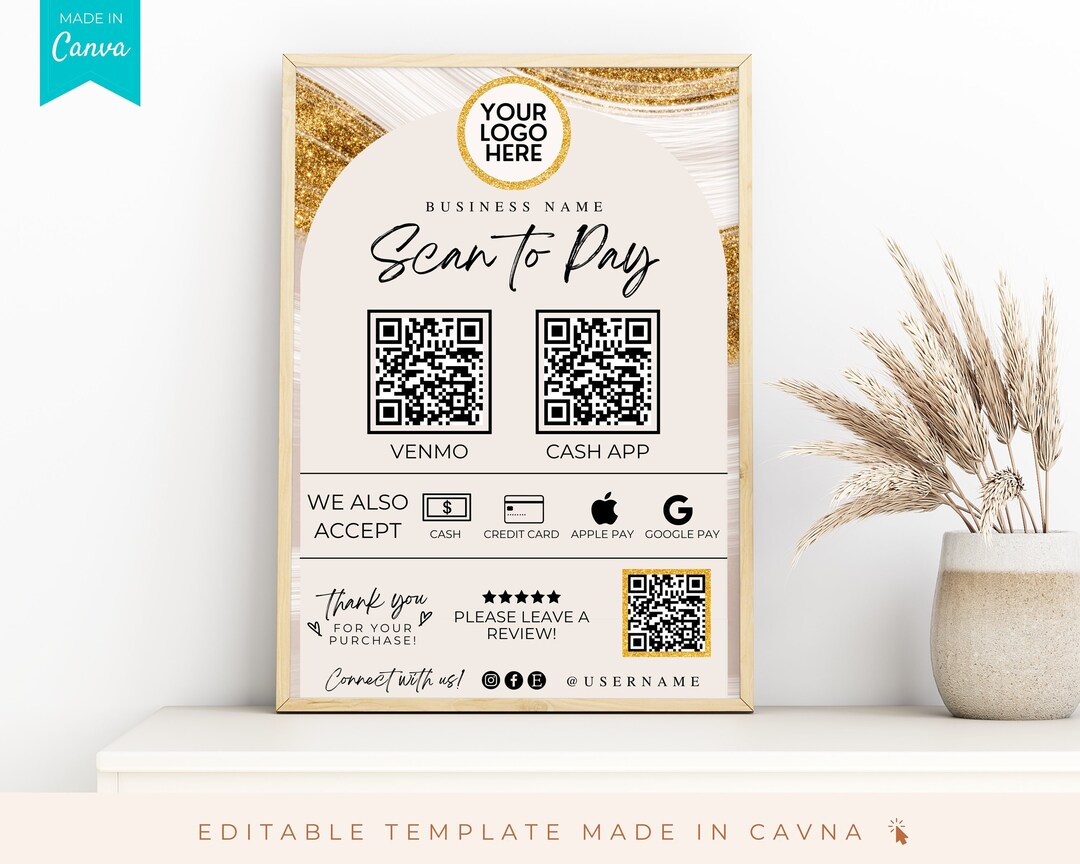 Editable Scan to Pay Sign Template, QR Code Sign Printable Template for ...