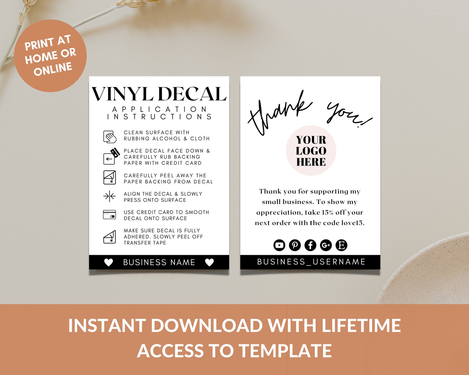 Editable Vinyl Instructions Template, Vinyl Decal Care Card Canva ...