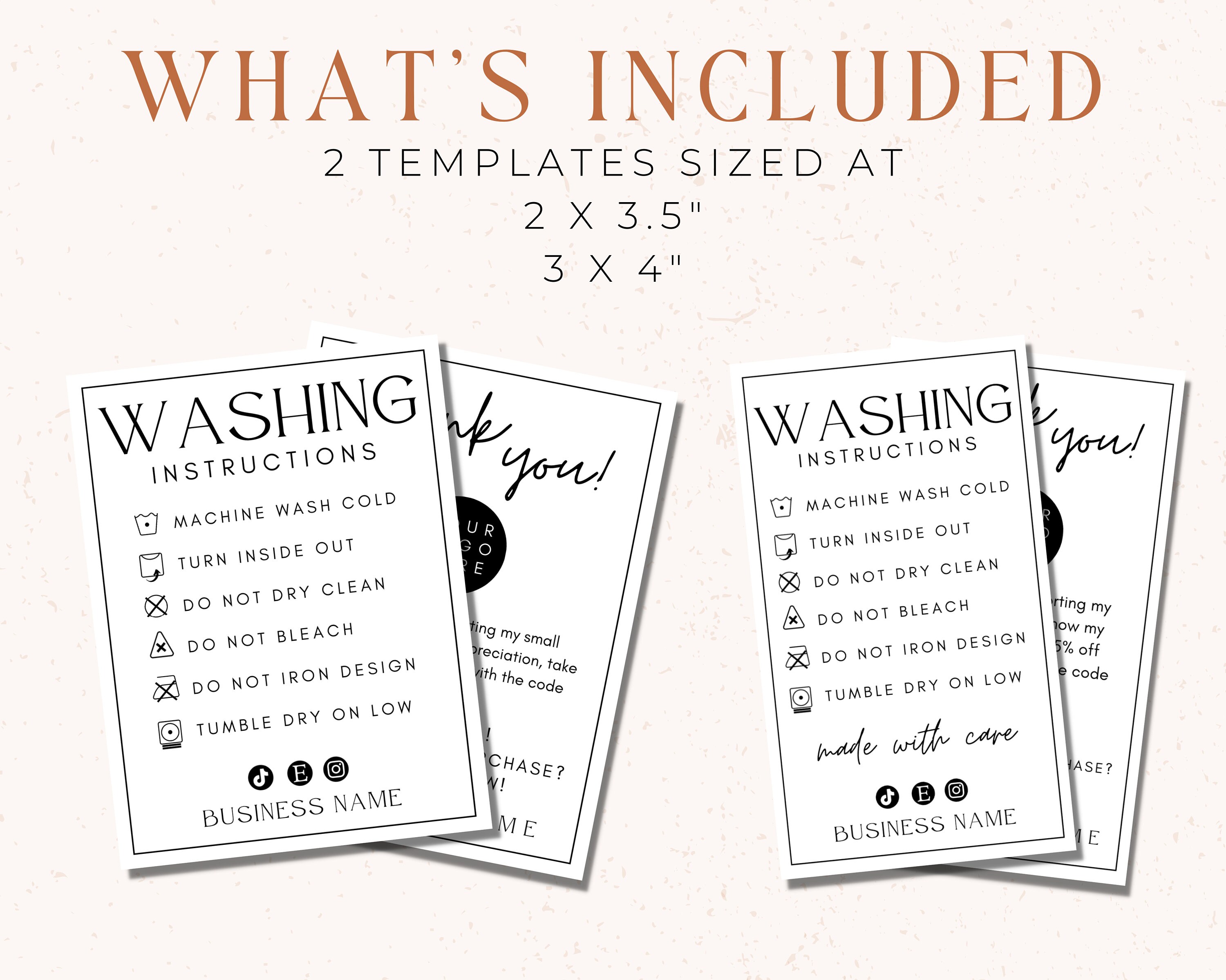 Editable Washing Instructions Card Template Printable Etsy UK