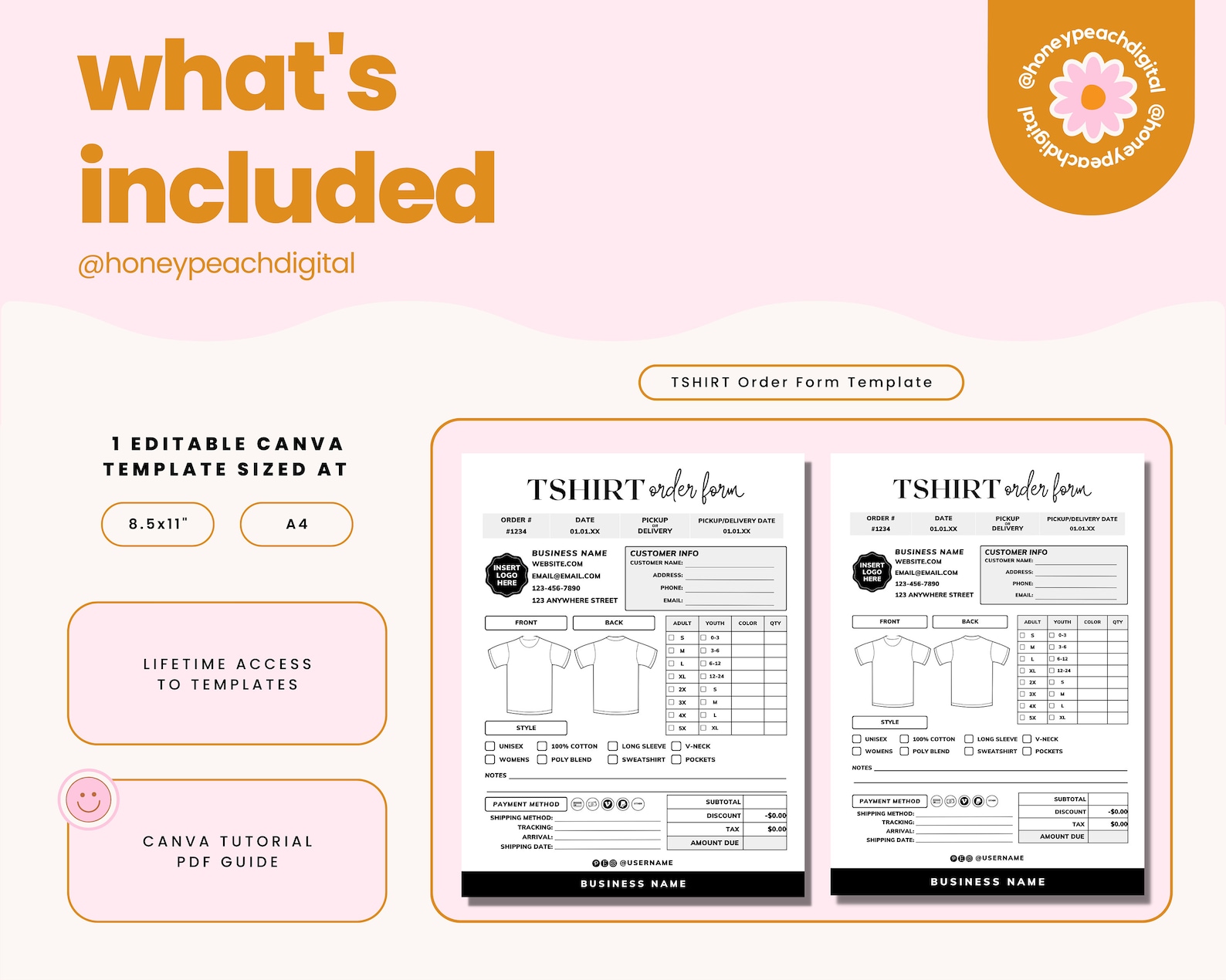 Tshirt Order Form Template, Editable Blank Shirt Order Forms, Printable ...